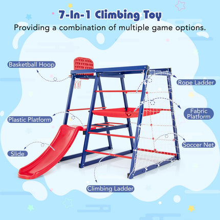 Costzon 7 in 1 Climbing Toys for Toddlers, Indoor Outdoor Kids Gym for Exercise w/Climbing Net