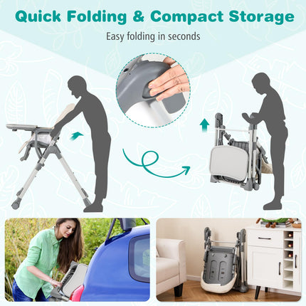 BABY JOY Foldable High Chair for Babies and Toddlers, Portable Adjustable Highchair with Footrest, Detachable Tray