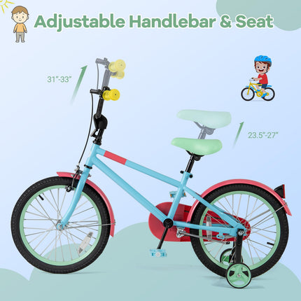 BABY JOY Colorful Macarons Kids Bike,18 Inch Sporty Children's Bicycle with Training Wheels