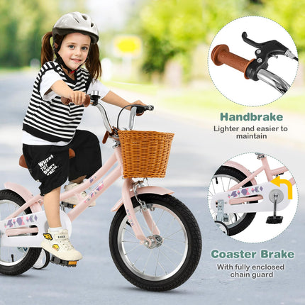 Costzon Kids Bike, 14 Inch Retro Child Bike for 3-5 Years Old with Adjustable Height, Training Wheels