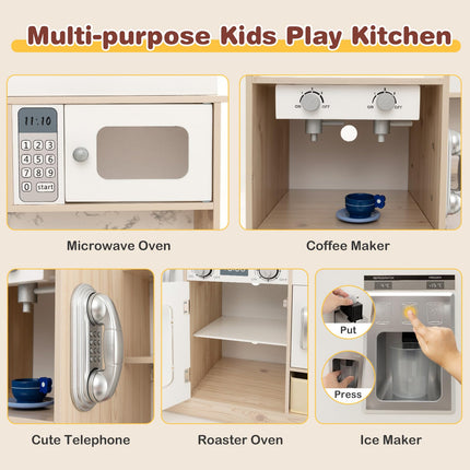 Costzon Kids Kitchen Playset, Wooden Little Chef Pretend Play Kitchen with Deluxe LED Lights
