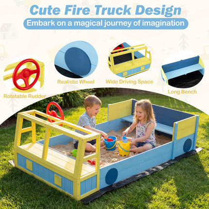 Costzon Sandbox Fir Wood Car-Theme Sand Pit
