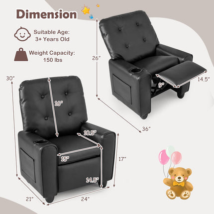 Costzon Kids Recliner PU Leather Toddler Baby Push Back Sofa