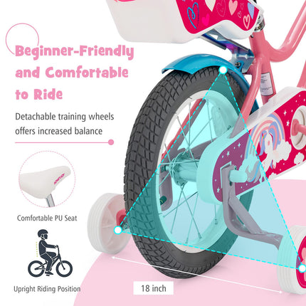 BABY JOY Kids Bike, 14 18 Inch Bike w/Removable Training Wheels, Kids Bicycle for 4-9 Years Old Toddler Girls Boys