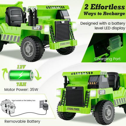 Costzon Kids Ride on Dump Truck, 12V Ride on Car w/Remote Control, Construction Vehicle for Kids
