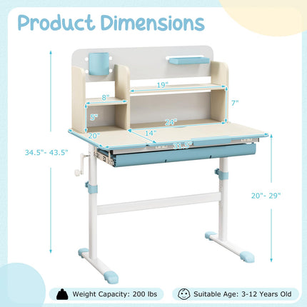 Costzon Kids Study Desk, Height Adjustable Children School Desk with Storage