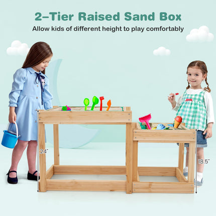 Costzon Sand Table, 2 PCS Wood Kids Sensory Table with Protective Cover