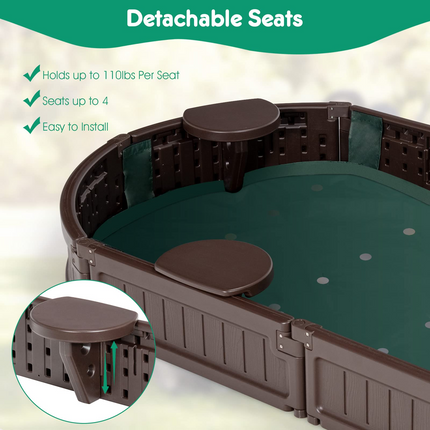 Costzon Elliptical Sandbox & Round Outdoor Sand Box Kit w/Waterproof Cover, Bottom Liner & Built-in Corner Seating