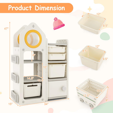 Costzon Kids Toy Storage Organizer and Bookshelf, Multipurpose Shelf with Mobile Truck, Storage Bins & Cabinet