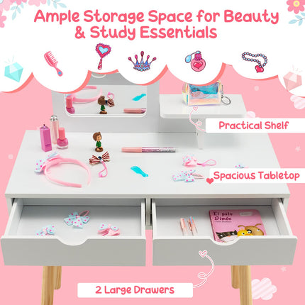 Girls Vanity Set with Mirror and Stool - Giantex