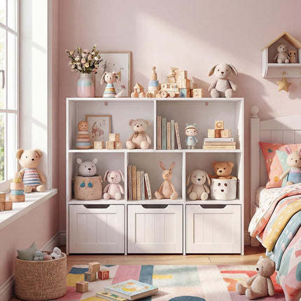 Costzon Kids Bookshelf w/5 Open Cubbies & Hidden Wheels