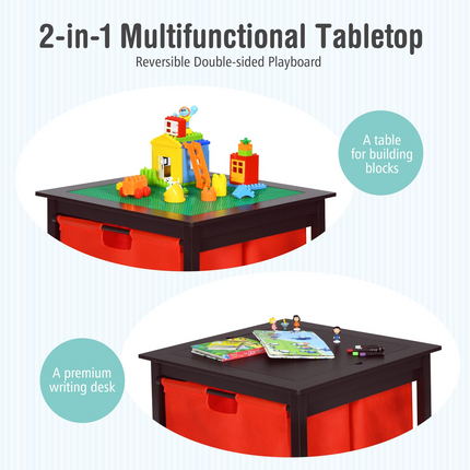 Costzon Kids Table, Children Wooden Activity Table w/Storage Drawers, 2 in 1 Building Block Tabletop