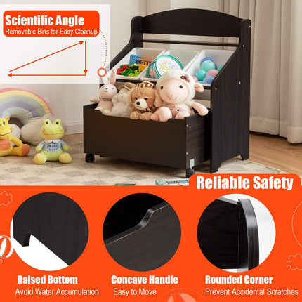 Costzon Kids Toy Storage Organizer Cabinet with Rolling Casters, Removable Book Shelf for Kids, Furniture Set