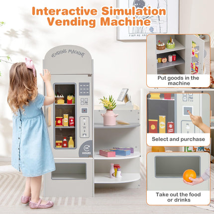 Costzon Pretend Grocery Store Playset, Wooden Supermarket Toy Set for Kids with Chalkboard