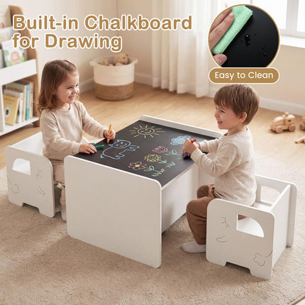 Costzon 3 PCS Kids Table and Chairs All in One Wooden Montessori Desk Set