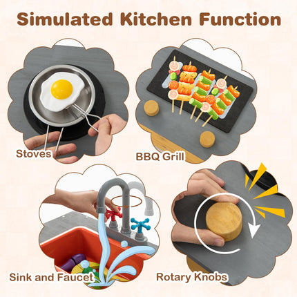 Costzon Kids Sandbox, Wooden Sand Pit w/Kitchen Playset Accessories, Water Faucet