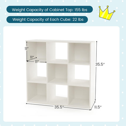 Costzon 9-Cube Toy Storage and Organizer, 4-Tier Wooden Kids Bookshelf, Toy and Book Storage Display Organization, Toddler Shelf