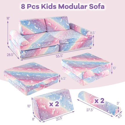 Costzon 8 Pcs Modular Glow in The Dark Toddler Sectional Sofa with Handles