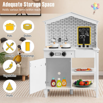 Costzon Kids Kitchen Playset, Farmhouse Wooden Pretend Cooking Toy Set, Play Kitchen with Sweet Accessories, Gift for Boys & Girls 3+