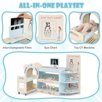 Costzon Kids Doctor Play Set Wooden Pretend Doctor Kit w/ Eye Chart