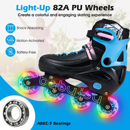 Inline Skates 4-Size Adjustable Light-up Wheels Fun Illuminating Roller Skates