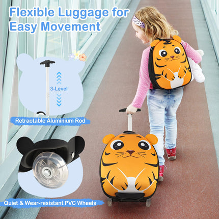 BABY JOY 2 Pcs Kids Luggage Set, 16" Kids Rolling Suitcase w/ 12" Backpack