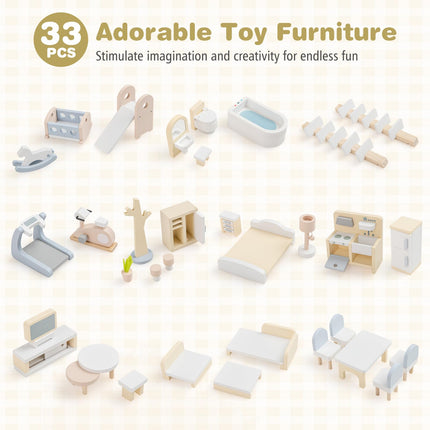 Costzon Wooden Dollhouse Kids DIY Pretend Playhouse