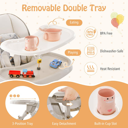 BABY JOY High Chair, Foldable Baby High Chair with Adjustable Height, Portable High Chair with Wheels