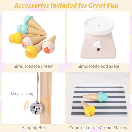 Costzon Kids Pretend Play Grocery Store, Wooden Ice Cream Cart Toy Set for Kids with Ice Cream Making Counter