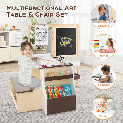 Costzon Easel for Kids, Wooden Art Center with Double-Sided Blackboard & Whiteboard
