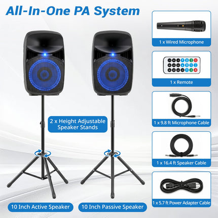 Costzon Portable 10" Bluetooth PA Speaker Set with Dual Speakers