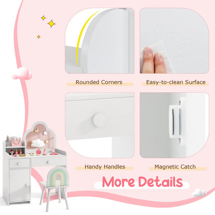 Costzon Kids Vanity, 2 in 1 Girls Vanity Set with Mirror