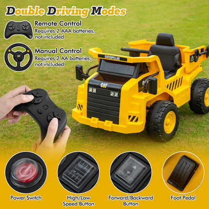Costzon Kids Ride on Dump Truck, 12V Electric Vehicle W/2.4G Remote Control, Working Megaphone