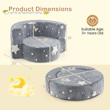 Costzon Kids Couch, 2 in 1 Convertible Glow in The Dark Sofa for Toddlers with 8-inch Sitting Cushion