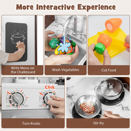 Wooden Pretend Cooking Kitchen Toy with Realisic Sounds & Light - Costzon