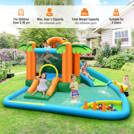 Costzon Inflatable Water Slide for Kids, 7 in 1 Kids Jumping Castle Bounce House w/Blower, Splash Pool