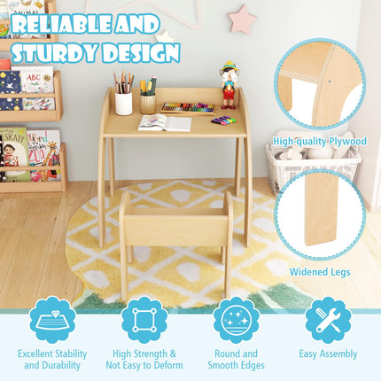Costzon Kids Table and Chairs, Wooden Activity Desk and Chair with Wide Tabletop, 23.5” x 23.5” x 19.5”