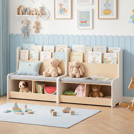 Costzon Kids Reading Nook with Bench Toy Storage Organizer Bookshelf