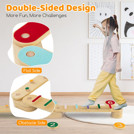 Costzon Montessori Wooden Balance Beam Step Stones, Kids Gymnastics Obstacle Course Balance Board Playset