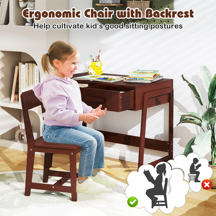 Costzon Kids Desk and Chair Set Wooden Children's School Chair Set