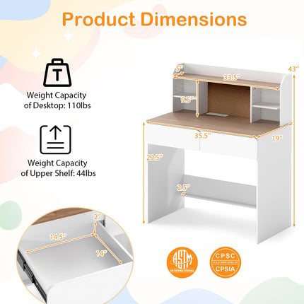 Costzon Kids Study Desk Student Writing Table with Cork Bulletin Board