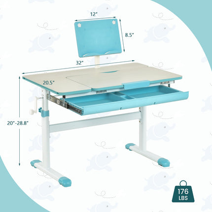 Costzon Kids Desk, Ergonomic Height-Adjustable Children Study Table w/Tiltable Desktop & Book Stand