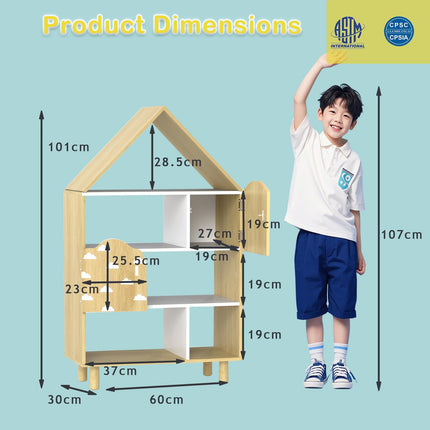 Costzon Kids Dollhouse Bookshelf w/Anti-toppling Devices & Solid Wood Legs