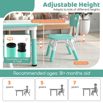 Costzon Kids Table and 4 Chair Set, Height Adjustable Toddler Desk and Chairs, Children Art Study Multi-Activity Table Set