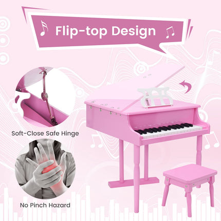 30 Keys Wood Toy Grand Piano with Music Stand and Bench - Costzon