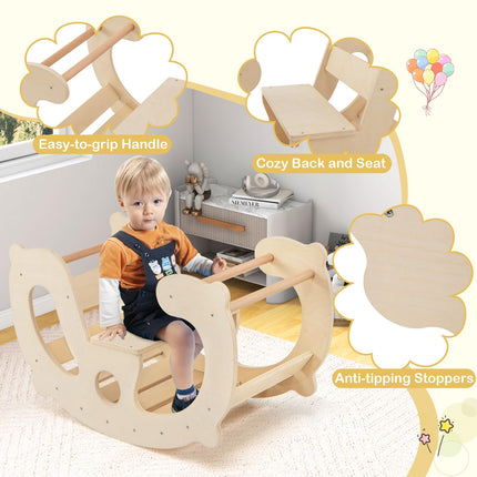 Costzon Wooden Arch Rocker, 2-in-1 Montessori Rocking Toys for Toddlers with Easy-Grip Handles