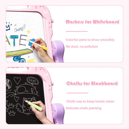 Costzon Art Easel for Kids Height Adjustable 360° Rotate Double Sided Standing Art Drawing Board