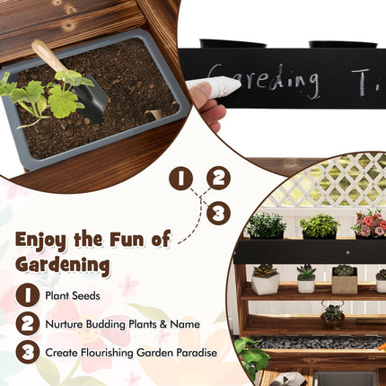 Costzon Kids Potting Bench, Wood Toy Gardening Center with 4 Pots, Mud Kitchen for Kids Outdoor Play Kitchen