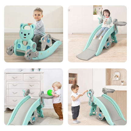 Costzon 5 in 1 Toddler Slide Rocking Toy, Slide for Kids with Detachable Stool, Foldable Climber Playground Slide