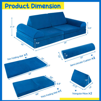 Costzon Convertible Kids Couch, Modular Folding Sofa Playset with Portable Handle, 8-Piece